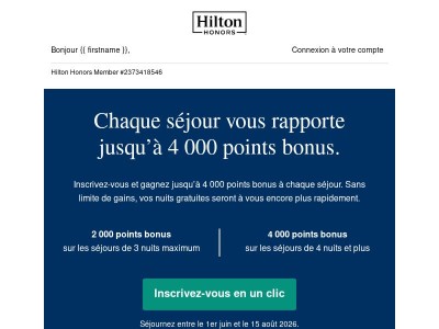 Nouvelle offre : Gagnez jusqu’à 4 000 points bonus à chaque séjour 