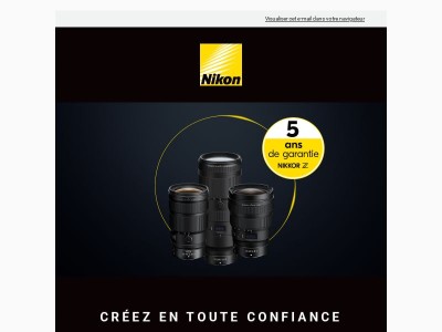 Profitez d'une garantie gratuite de 5 ans sur les objectifs NIKKOR !