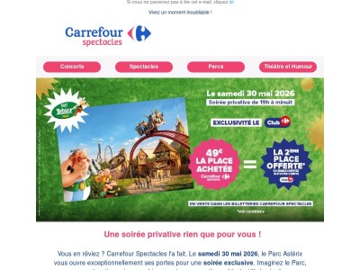⚡ Parc Astérix : 1 place achetée = la 2ème créditée sur votre Cagnotte Club Carrefour !
