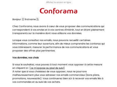 Information sur vos emails Conforama