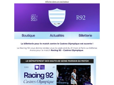 La billetterie pour le match contre le Castres Olympique est ouverte !