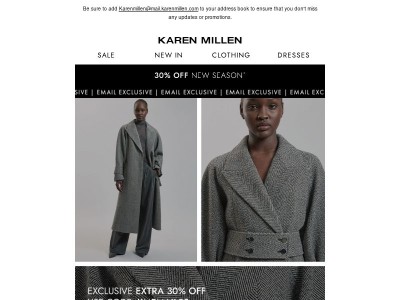 New season exclusive: extra 30% off