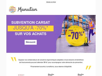 Subvention CARSAT : Jusqu'à 70%* de vos achats remboursés