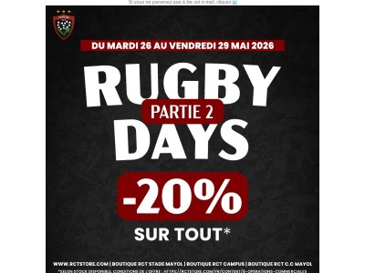 🏉 Rugby Days Partie 2 : -20% sur tout* !