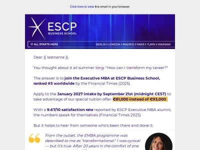 Transform your career with the EMBA Early Bird