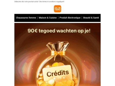 ✅ Vous avez reçu 90€ crédits ! Vous le méritez !