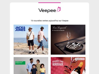 Bonjour {{ lastname }}, aujourd'hui Jack & Jones, Lou Laguiole, Benetton et 13 autres ventes sur Veepee