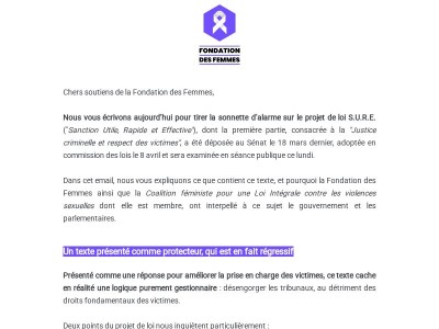 Alerte sur le projet de loi S.U.R.E.