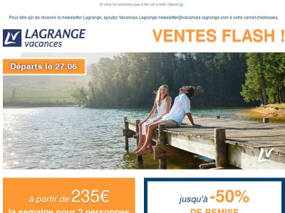 Ventes Flash : Départ du 27 Juin