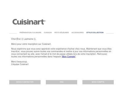 Merci pour votre inscription sur Cuisinart