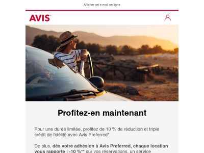 10% de réduction et triple crédit fidélité avec Avis Preferred