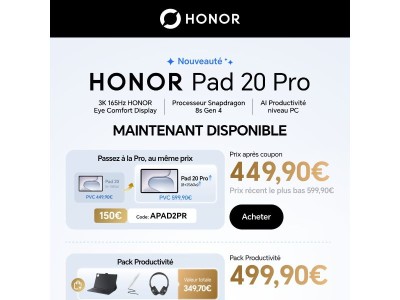 🚀HONOR Pad 20 Pro maintenant disponible !