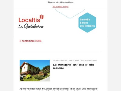 Actualités Localtis du jeudi 3 septembre 2026
