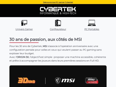 30 ans Cybertek x MSI : découvre le PC Origin 30 🥳