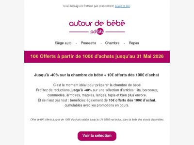 Jusqu’à -40% sur la chambre de bébé