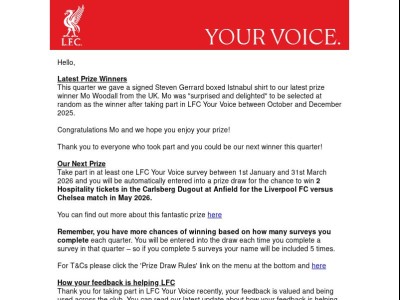 LFC Your Voice Prize draw update January 2026