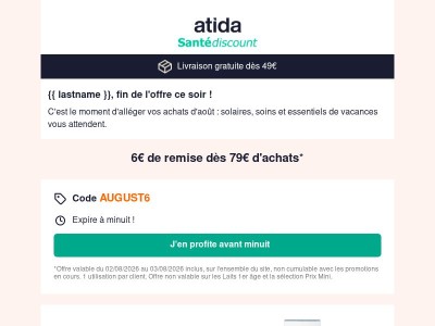 ⏰ Dernières heures : -6€ avec AUGUST6 ! 