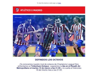 ¡Atleti vs Tottenham en octavos de Champions League!