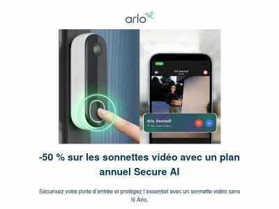 -50 % sur les sonnettes vidéo Arlo + 2 mois offerts