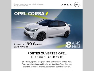 Portes Ouvertes Opel : profitez de la Corsa à 199 €/mois